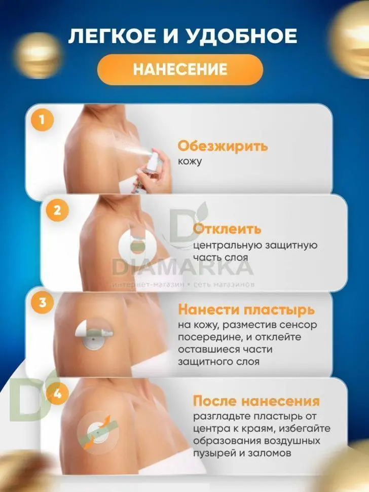 Тейпы водостойкие для датчика Freestyle Libre, Голубой, 10шт