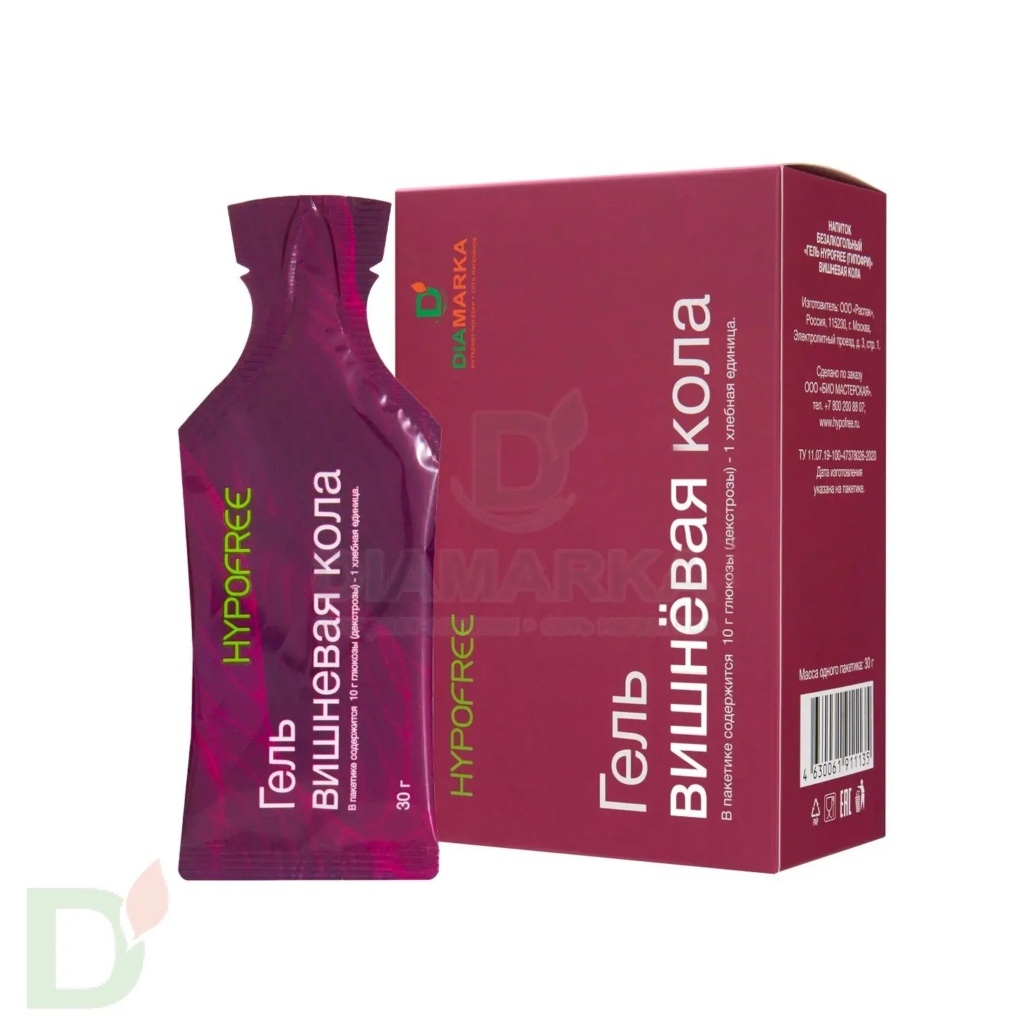 Гель HYPOFREE DIAMARKA 1ХЕ Вишневая Кола, мягкая упаковка, 10 саше по 30мл в Москве