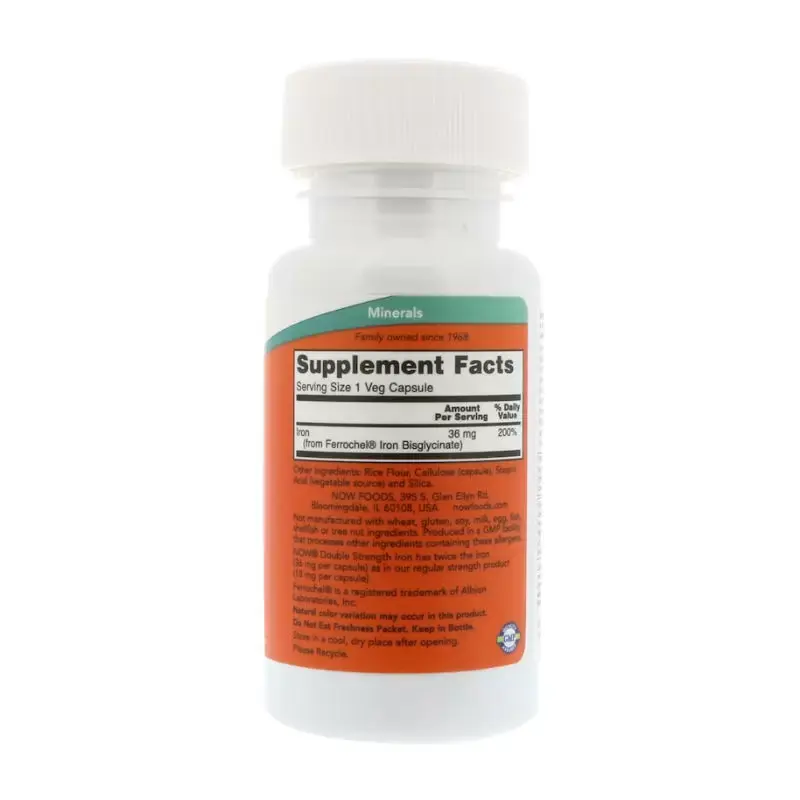 Витамины NOW Железо двойной силы для поддержания иммунитета и ЦНС, 36 мг, 90 шт в Москве