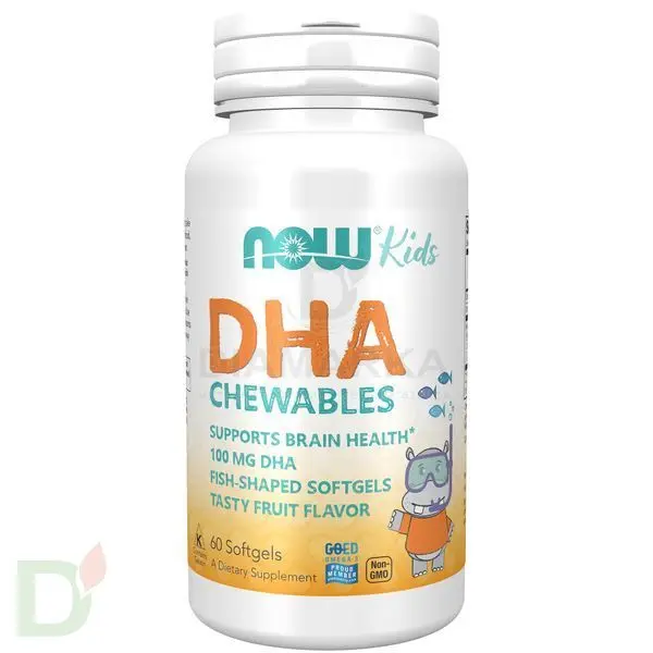 Витамины NOW Омега-3 детская для улучшения памяти и внимания, жевательные пастилки, 1000DHA, 60 шт в Москве