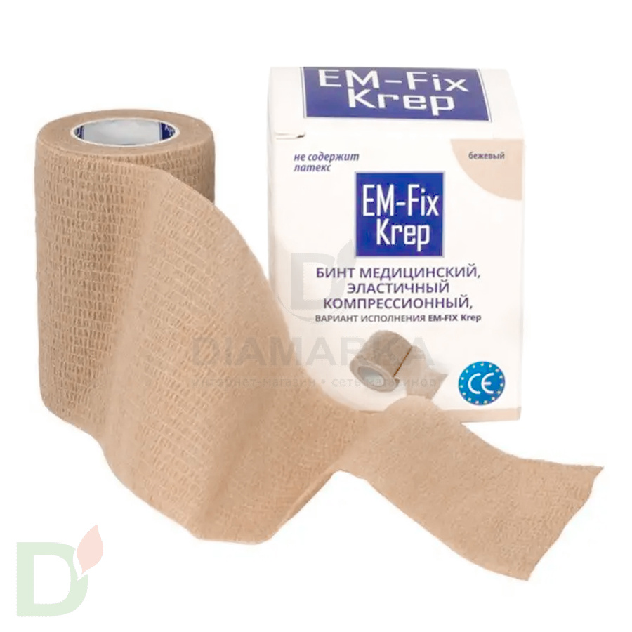 Бинт эластичный когезивный EM-Fix krep бежевый, 7,5 см х 4,5 м в Москве