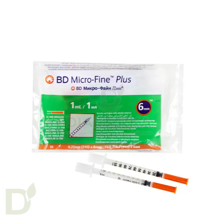 Шприц инсулиновый 100МЕ/1МЛ с иглой 31 G(0.25мм*6мм) Micro-Fine Plus