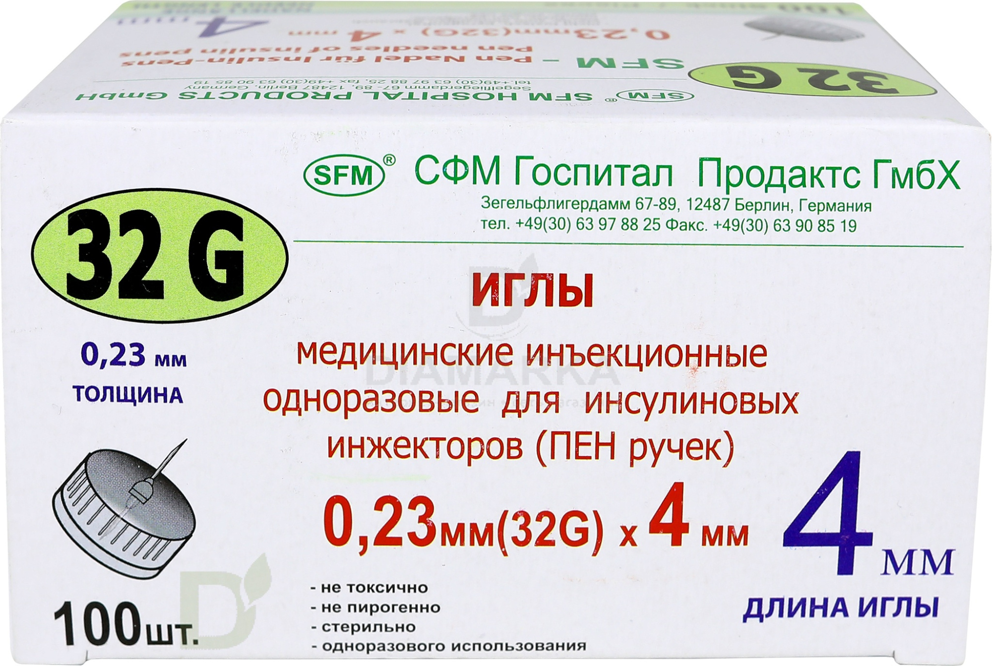 Иглы для шприц-ручек SFM 4 мм 32G, 100 шт.