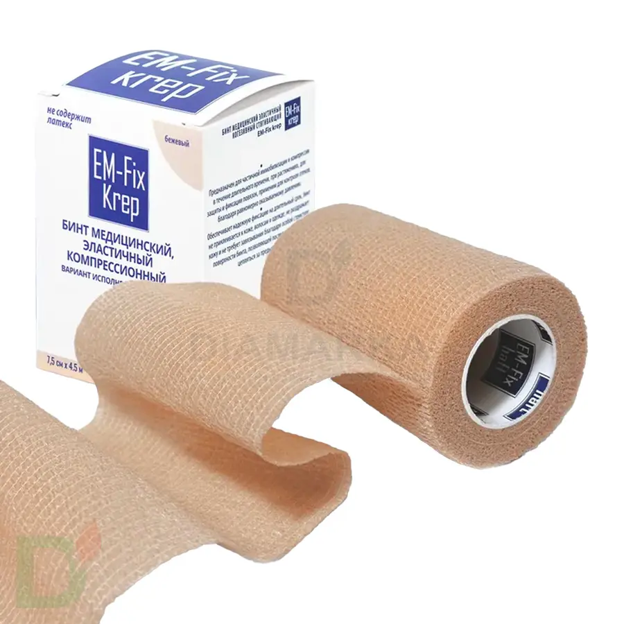 Бинт эластичный когезивный EM-Fix krep бежевый, 7,5 см х 4,5 м в Москве