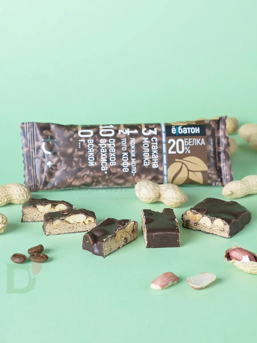 Батончик протеиновый Ё/батон "Арахис-Кофе" в шоколадной глазури 40гр в Москве