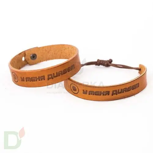 Браслет кожаный "У меня диабет" на завязках (детский-подростковый) в Москве
