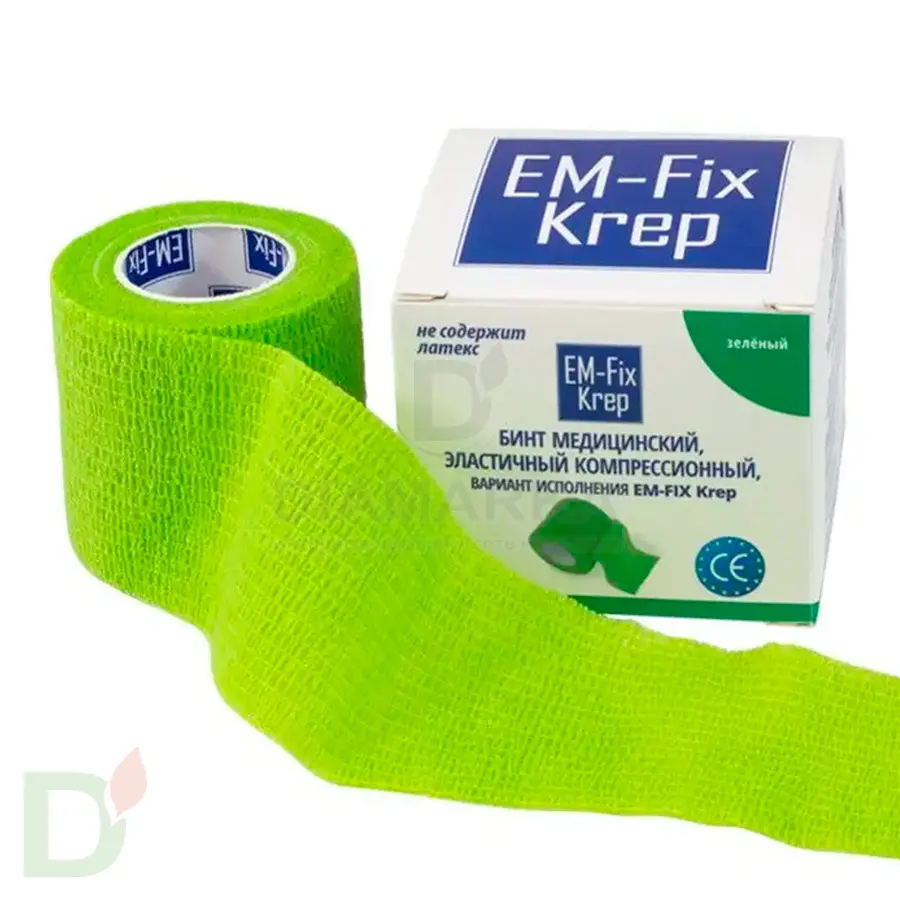 Бинт эластичный когезивный EM-fix krep Лайм, 5 см х 4,5 м в Москве