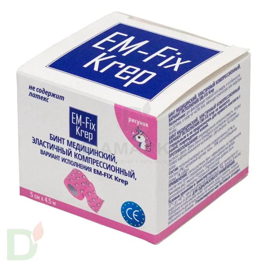 Бинт самофиксирующийся EM-Fix krep Розовый с единорогом, 5см*4,5м в Москве