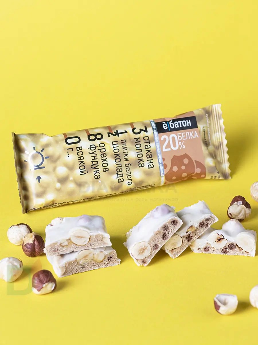 Батончик протеиновый Ё/батон "Лесной орех-Печенье" в белой глазури 40гр в Москве