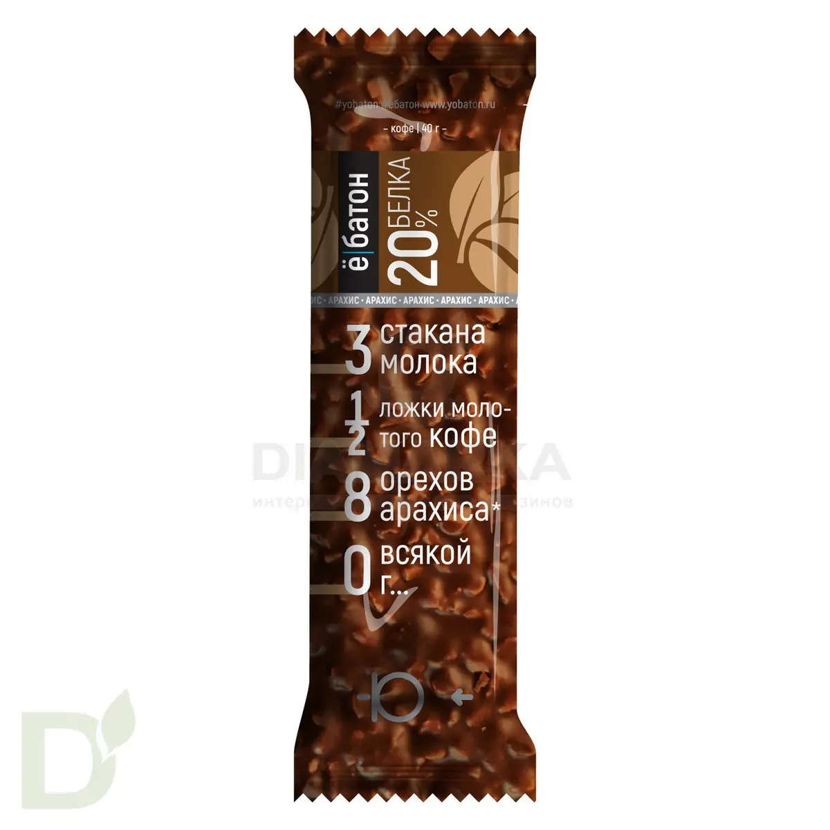Батончик протеиновый Ё/батон "Арахис-Кофе" в шоколадной глазури 40гр в Москве